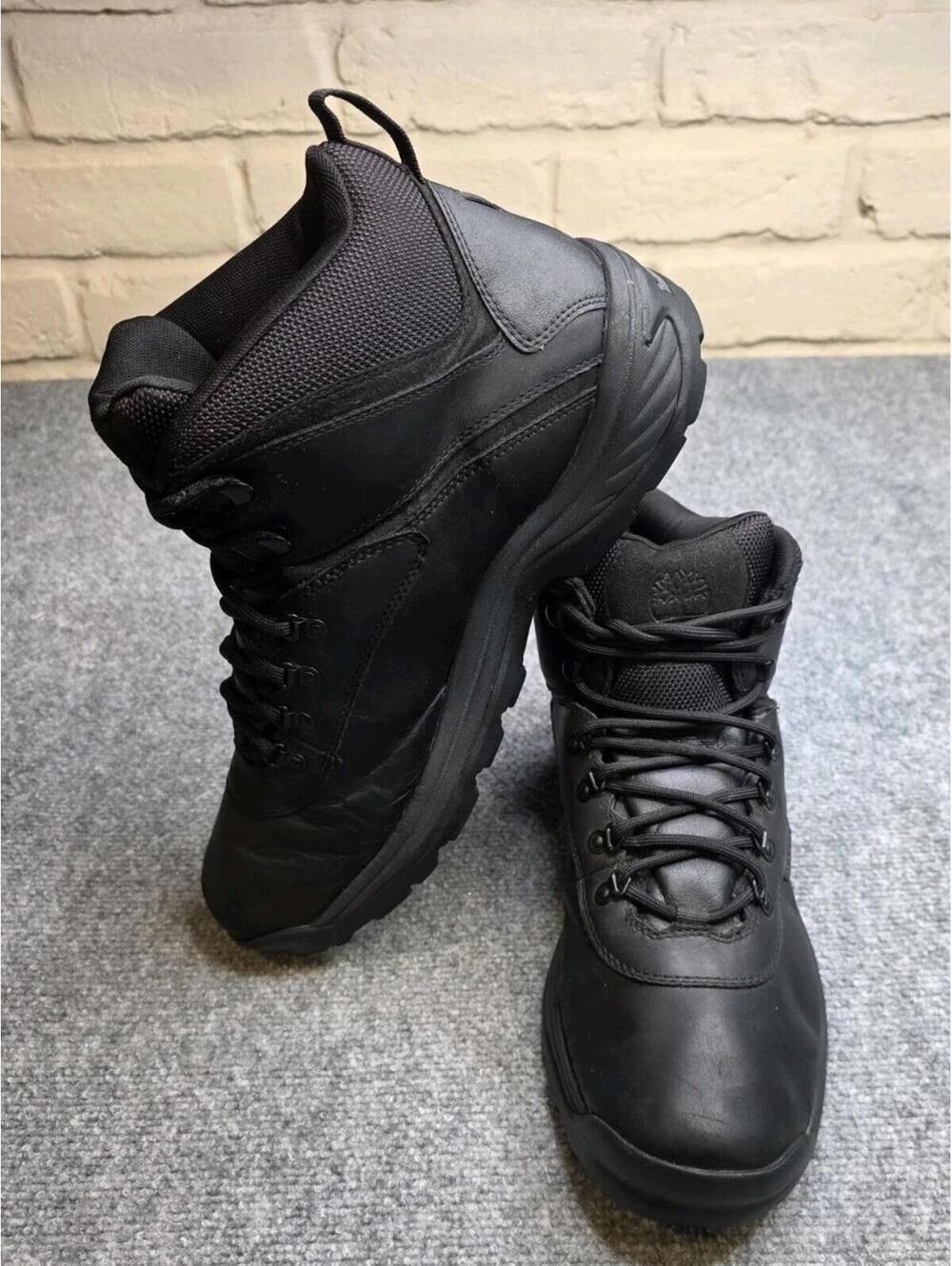 TIMBERLAND Mens 15 W White Ledge WP Boots Mid Lace Up Hiking Leather 12122 BLACK